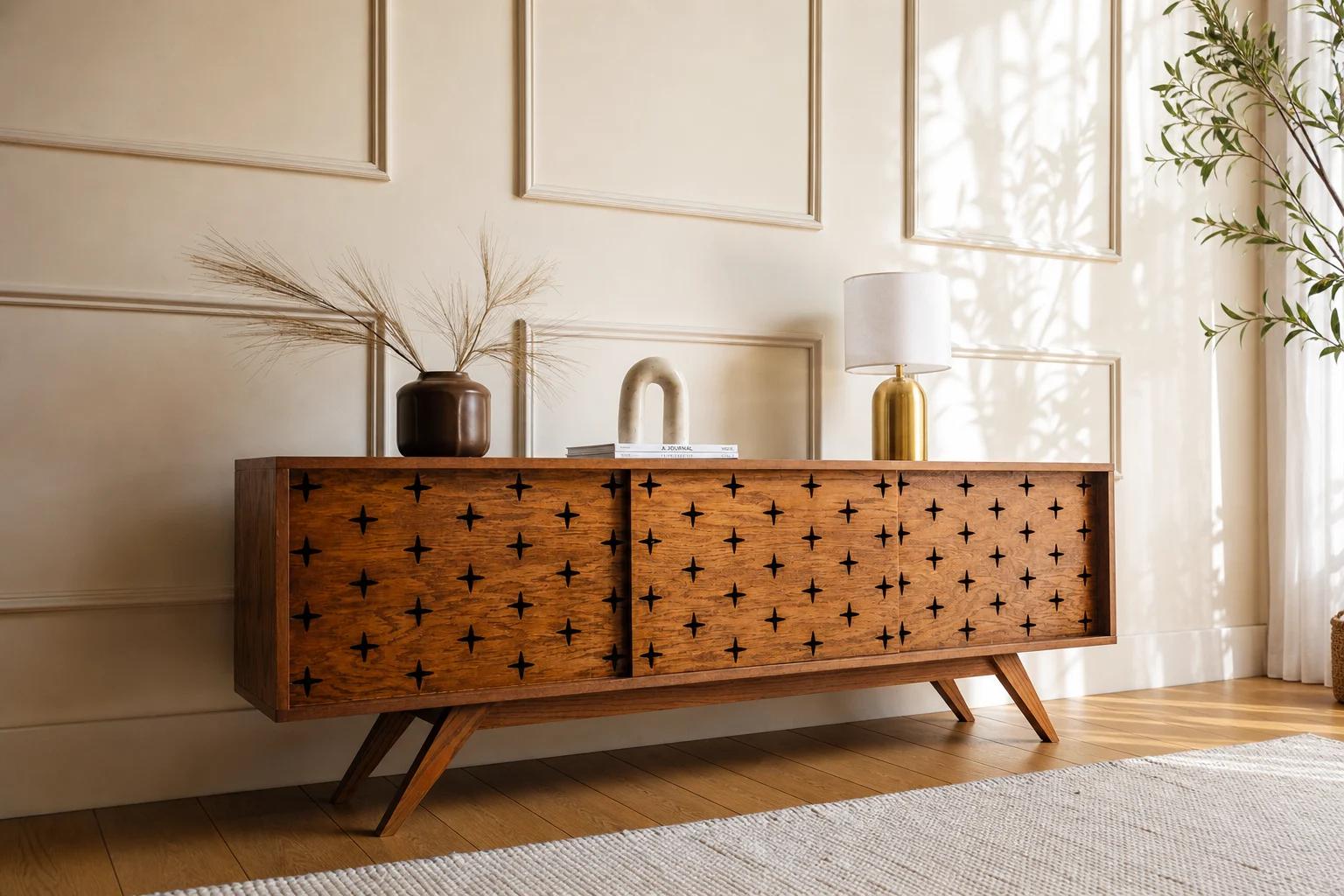 Mid Century Modern Star TV Console, Record Player Stand