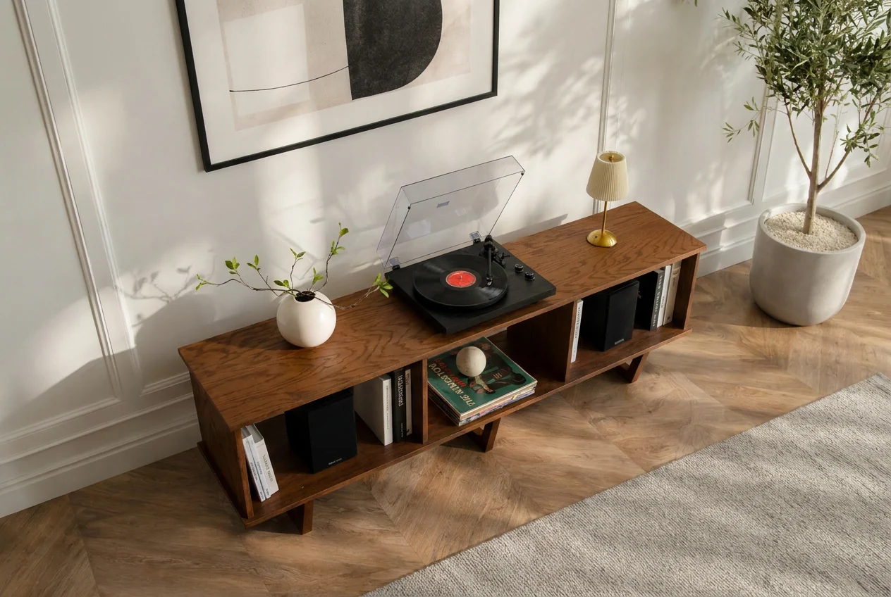 Red Oak Minimalist Record Player Stand