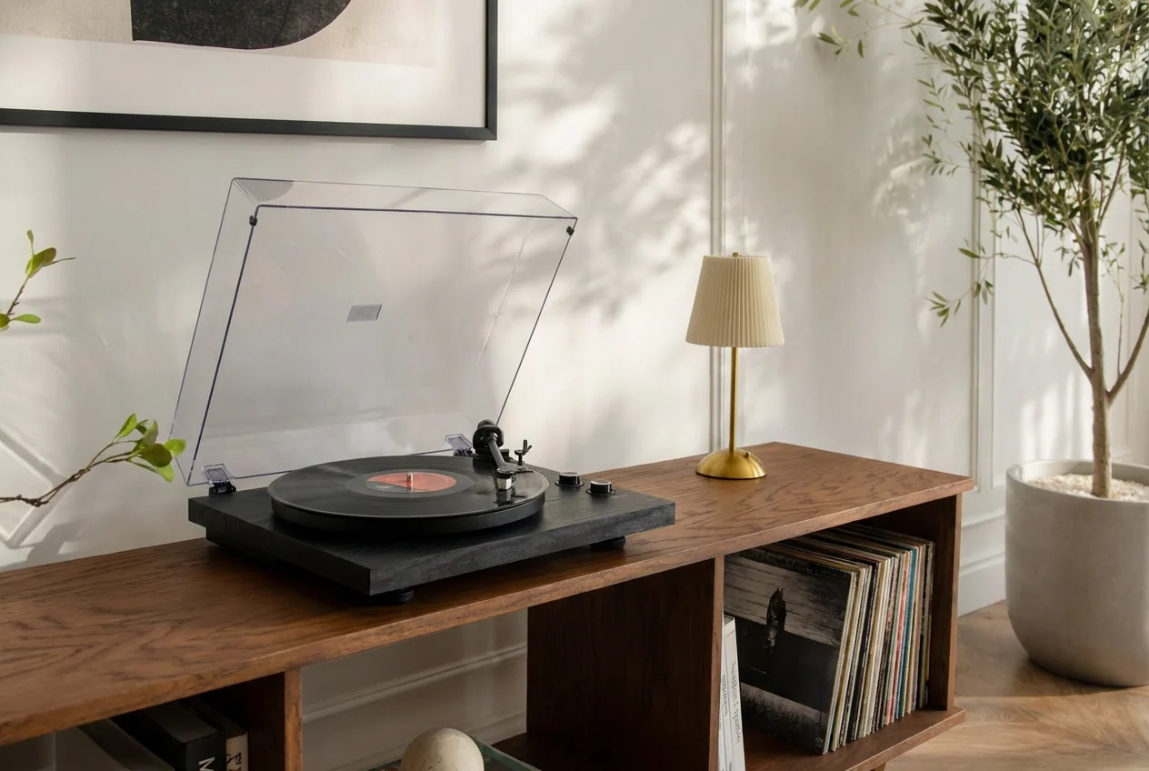 Red Oak Minimalist Record Player Stand