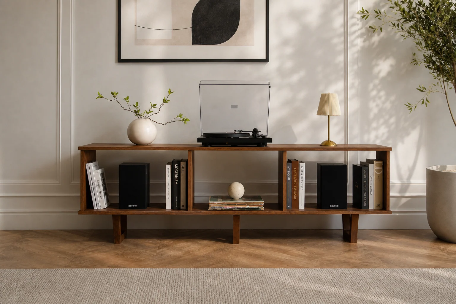 Red Oak Minimalist Record Player Stand
