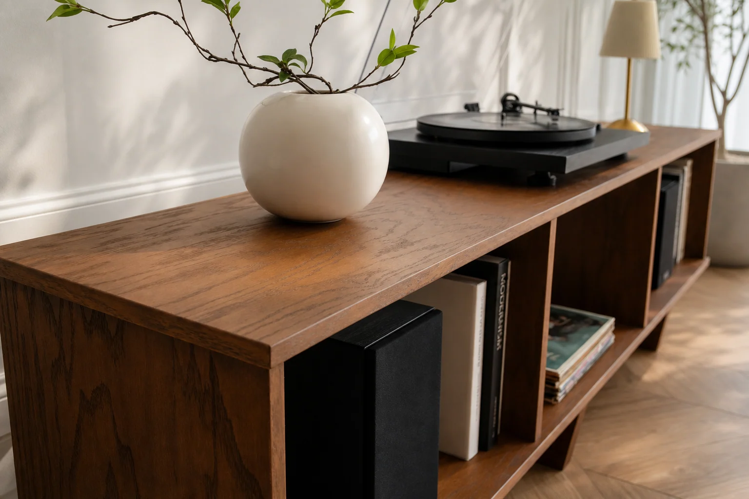 Red Oak Minimalist Record Player Stand