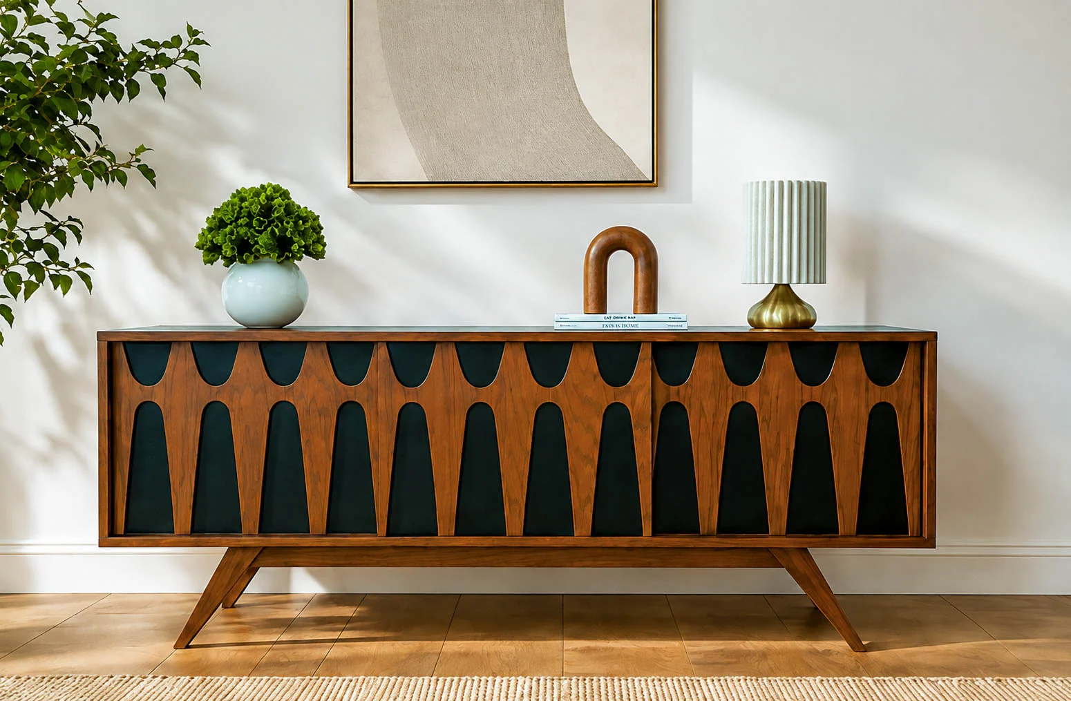 Brasilia Styled Red Oak TV Console Record Player Stand