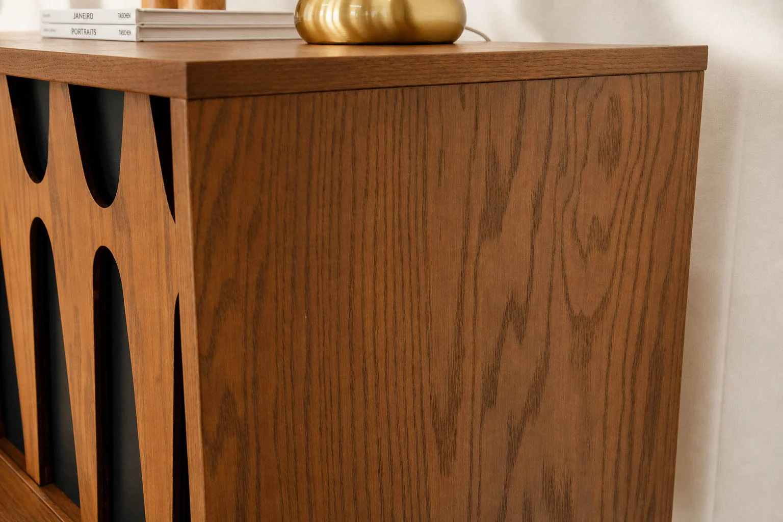 Brasilia Styled Red Oak TV Console Record Player Stand