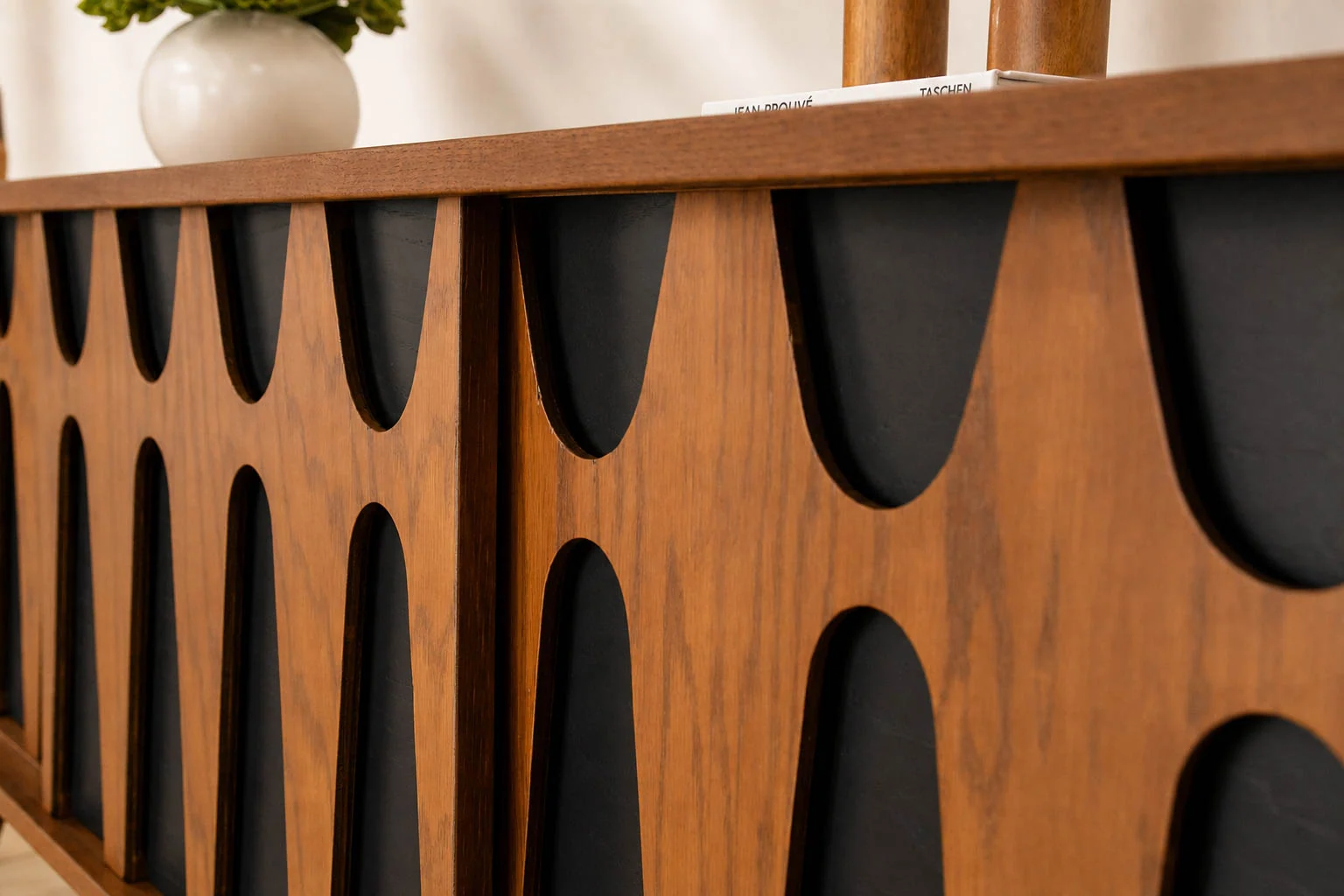 Brasilia Styled Red Oak TV Console Record Player Stand