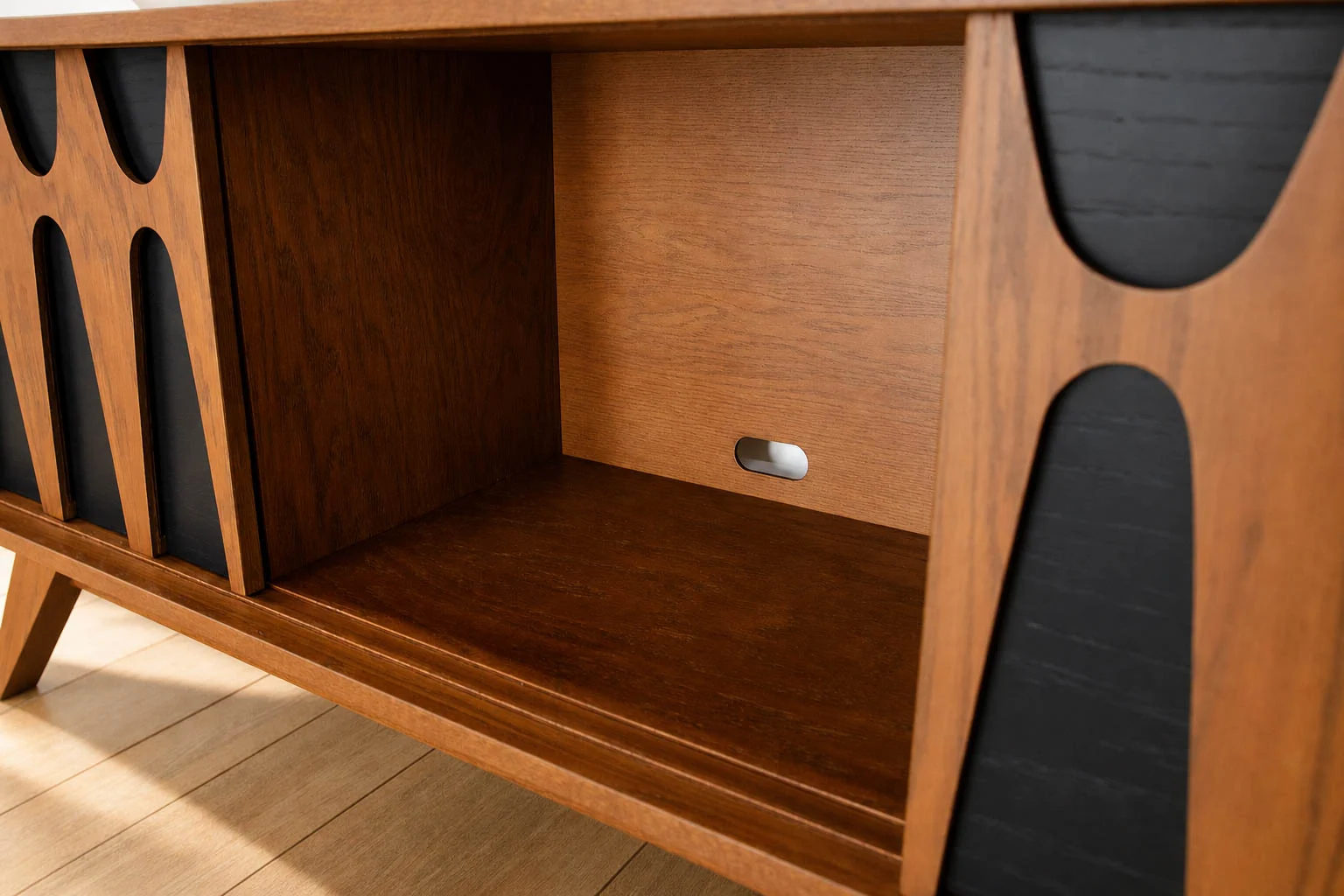 Brasilia Styled Red Oak TV Console Record Player Stand